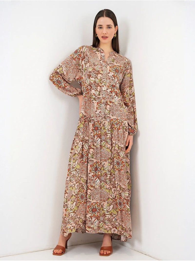 Robe longue imprimée à col en v bdart Rouge brique - Kiabi