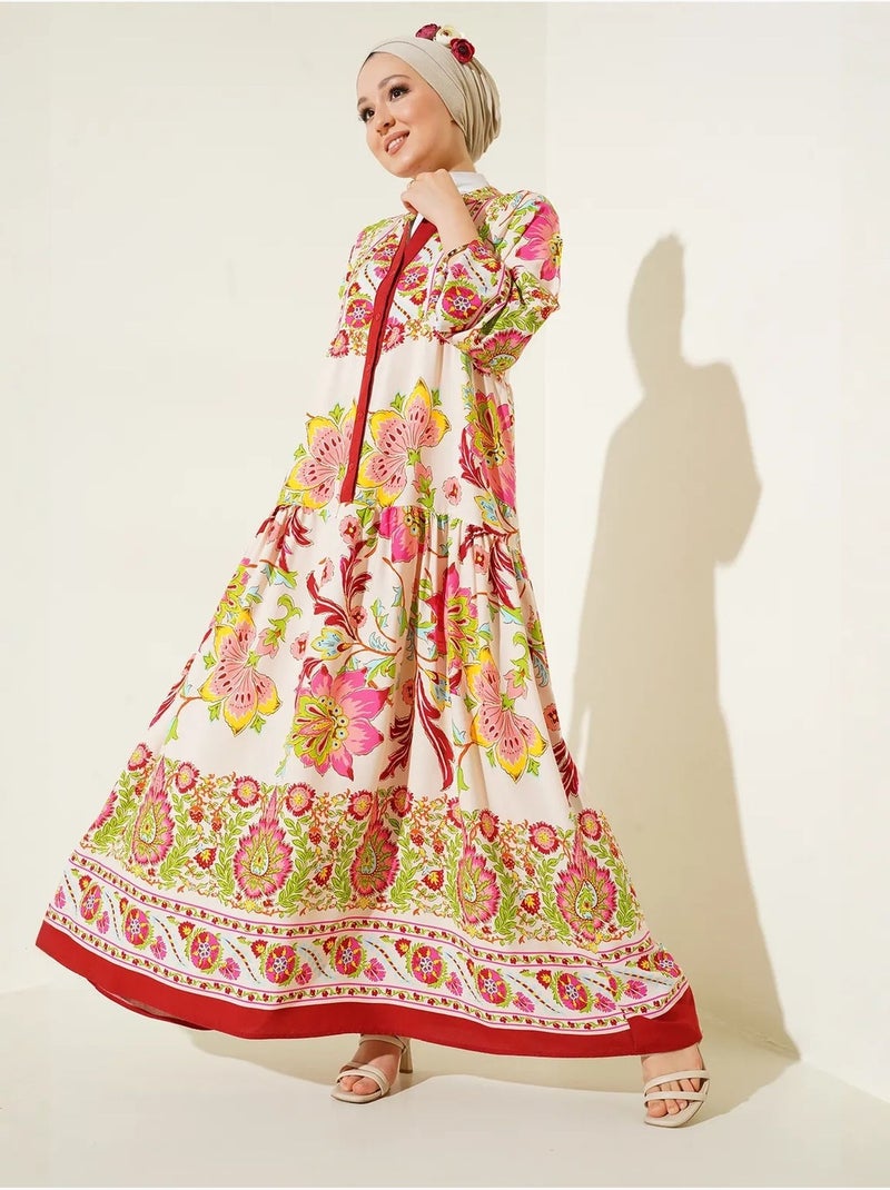 Robe longue imprimée à col en v bdart Rouge grenat - Kiabi
