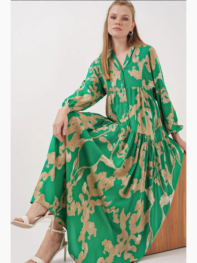 Robe longue imprimée à col en v bdart Vert anis - Kiabi