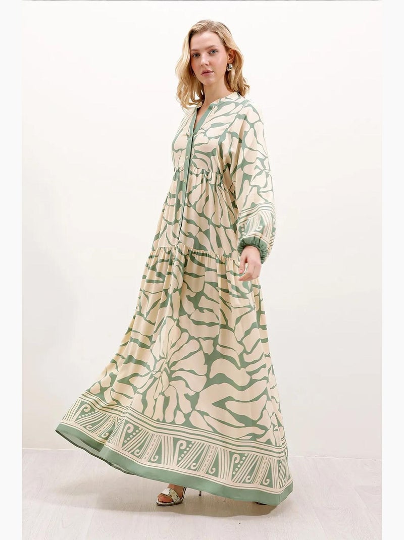 Robe longue imprimée à col en v bdart Vert clair - Kiabi
