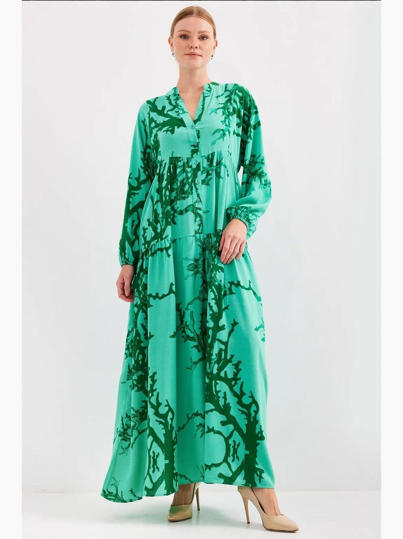 Robe longue imprimée à col en v bdart Vert émeraude - Kiabi