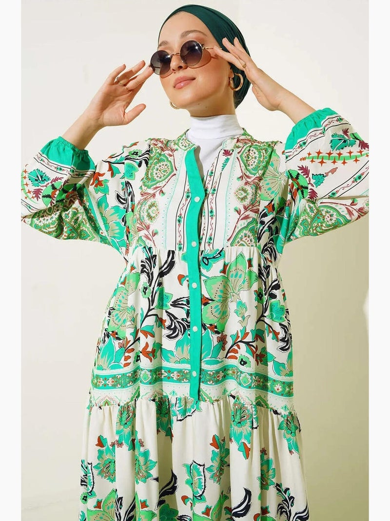 Robe longue imprimée à col en v bdart Vert jade - Kiabi
