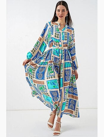 Robe longue imprimée à col en v bdart