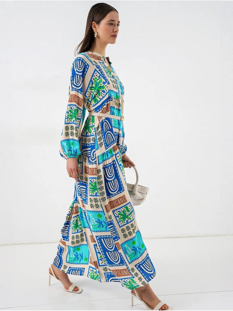 Robe longue imprimée à col en v bdart Vert kaki clair - Kiabi