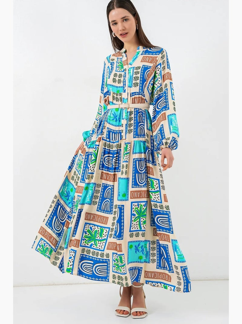 Robe longue imprimée à col en v bdart Vert kaki clair - Kiabi