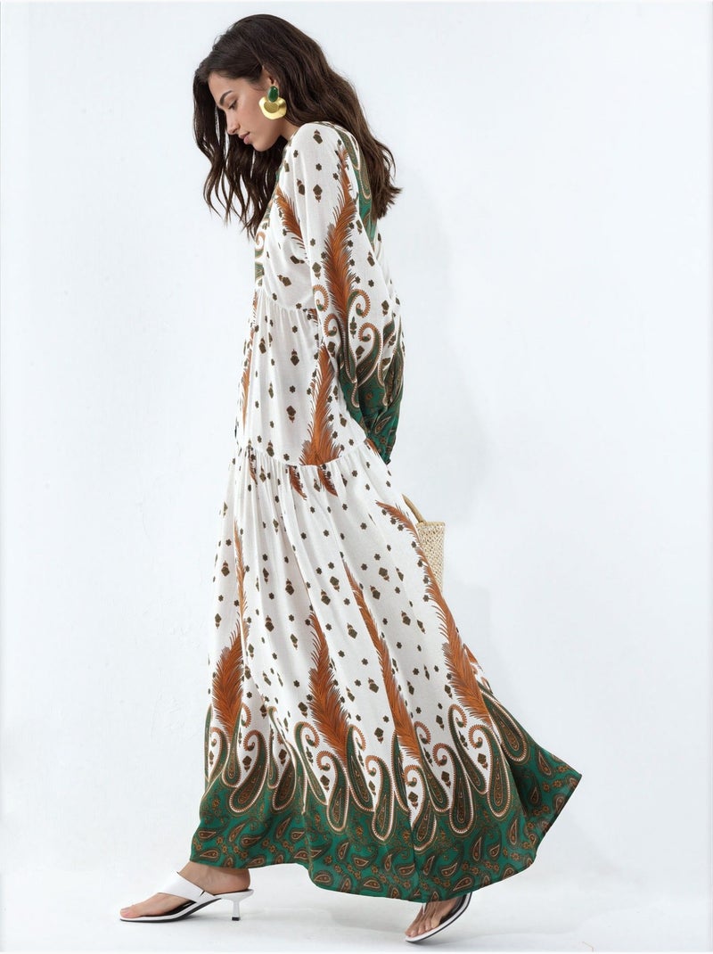 Robe longue imprimée à col en v bdart Vert olive - Kiabi
