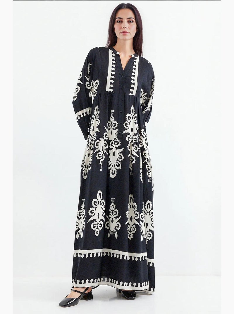 Robe longue imprimée à col en v bdart Violet aubergine - Kiabi