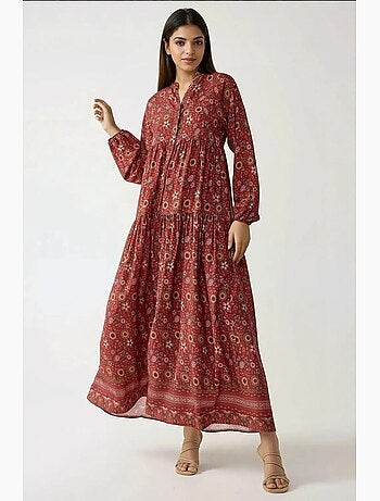 Robe longue imprimée à col en v et boutons hiccup