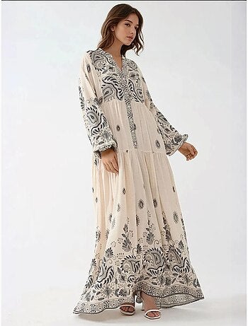 Robe longue imprimée à col en v et détails boutonnés hiccup