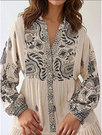 Robe longue imprimée à col en v et détails boutonnés hiccup