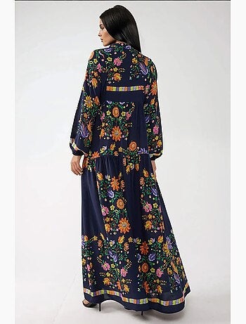 Robe longue imprimée à col en v et détails boutonnés hiccup