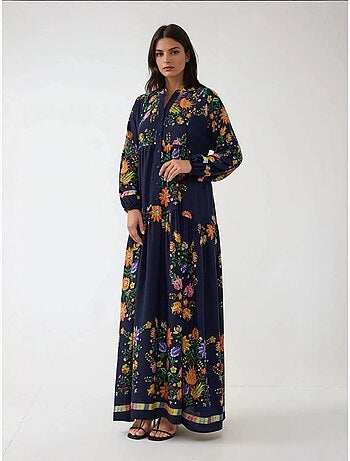 Robe longue imprimée à col en v et détails boutonnés hiccup
