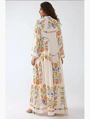 Robe longue imprimée à col en v et détails boutonnés hiccup