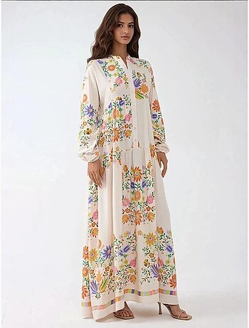 Robe longue imprimée à col en v et détails boutonnés hiccup