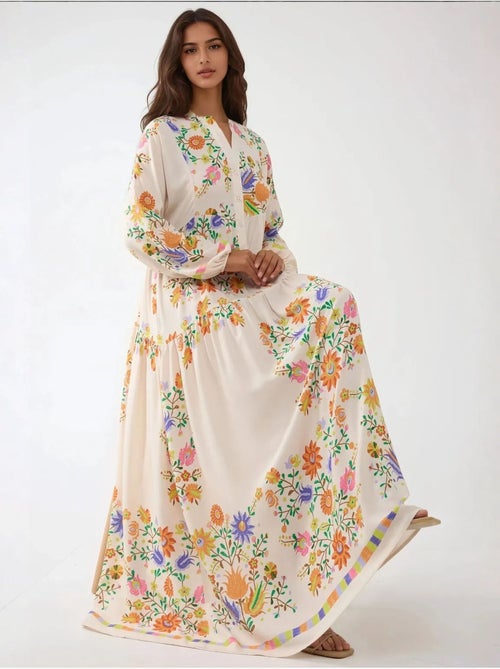 Robe longue imprimée à col en v et détails boutonnés hiccup - Kiabi