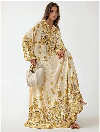 Robe longue imprimée à col en v et détails boutonnés hiccup