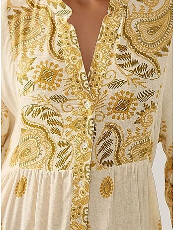 Robe longue imprimée à col en v et détails boutonnés hiccup