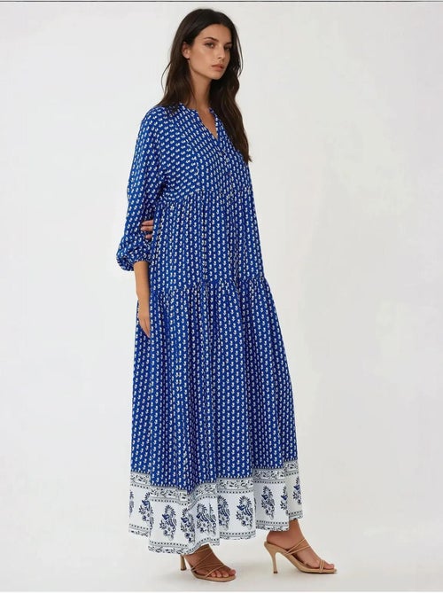 Robe longue imprimée à col en v hiccup - Kiabi Robe longue imprimée à col en v hiccup - Kiabi