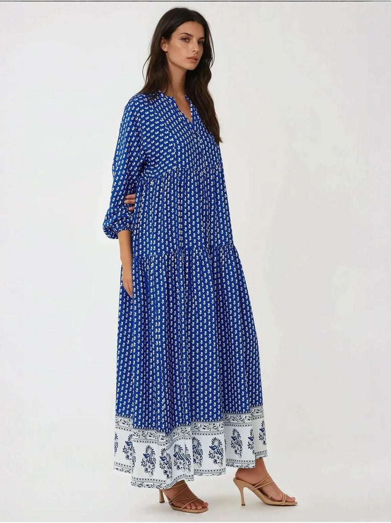 Robe longue imprimée à col en v hiccup Bleu électrique - Kiabi