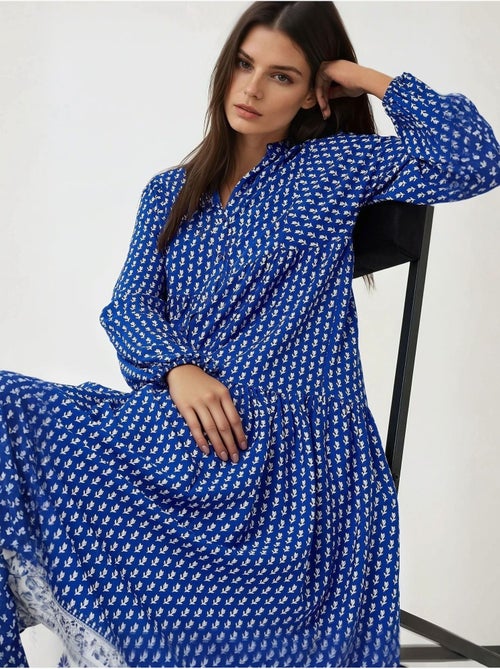 Robe longue imprimée à col en v hiccup - Kiabi Robe longue imprimée à col en v hiccup - Kiabi