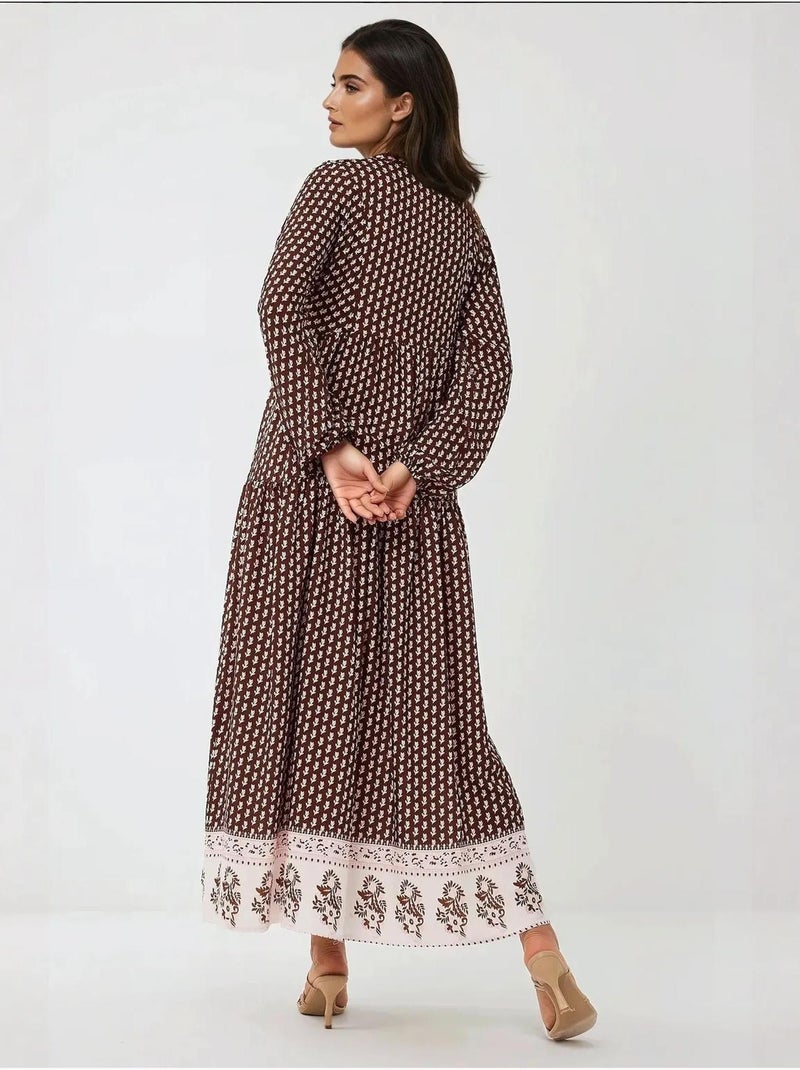 Robe longue imprimée à col en v hiccup Marron - Kiabi