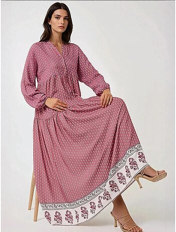 Robe longue imprimée à col en v hiccup
