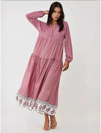 Robe longue imprimée à col en v hiccup