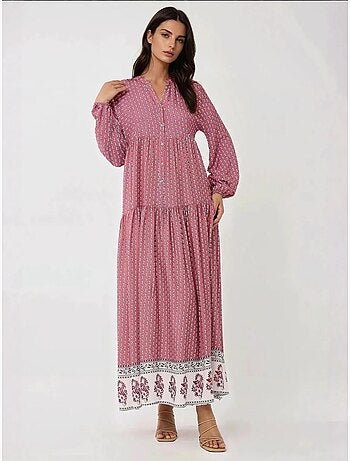 Robe longue imprimée à col en v hiccup