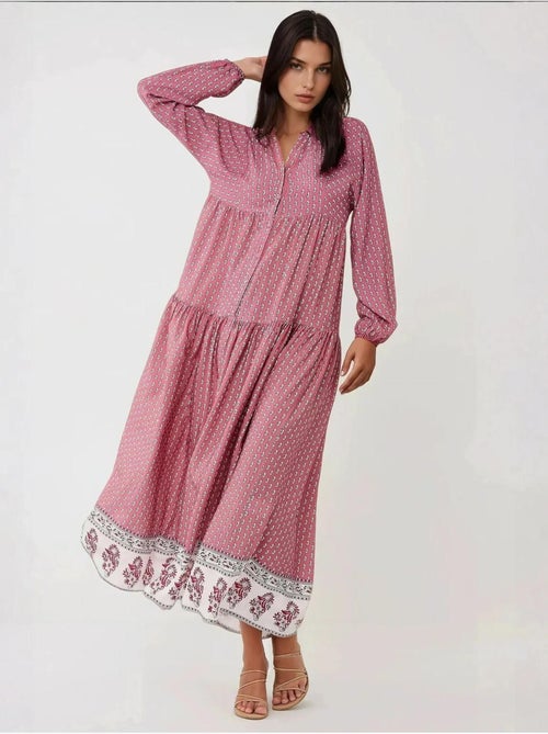 Robe longue imprimée à col en v hiccup - Kiabi Robe longue imprimée à col en v hiccup - Kiabi