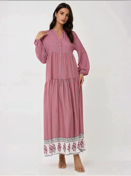 Robe longue imprimée à col en v hiccup - Kiabi Robe longue imprimée à col en v hiccup - Kiabi
