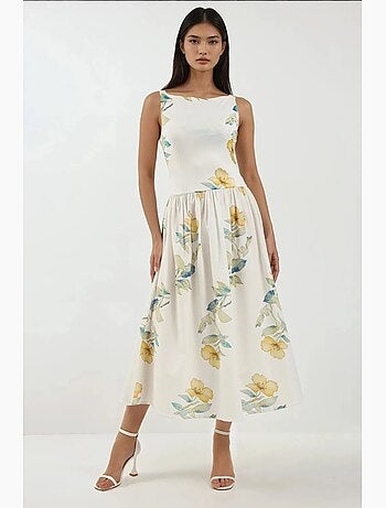Robe longue imprimée à col ras du cou hiccup