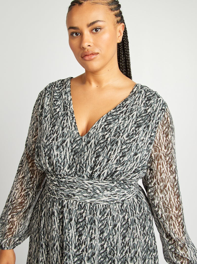 Robe longue imprimée à col V Noir/vert - Kiabi