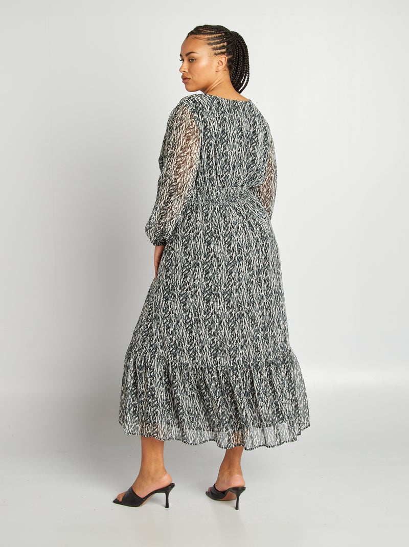 Robe longue imprimée à col V Noir/vert - Kiabi