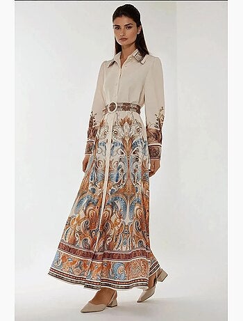 Robe longue imprimée à manches longues avec ceinture hiccup