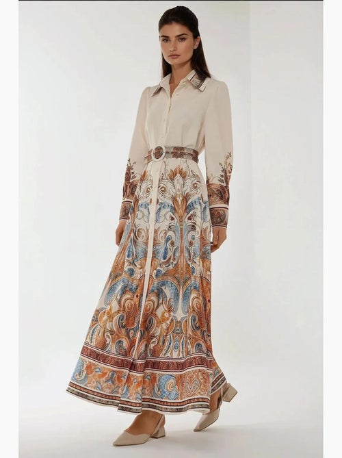 Robe longue imprimée à manches longues avec ceinture hiccup - Kiabi Robe longue imprimée à manches longues avec ceinture hiccup - Kiabi