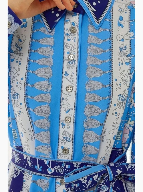 Robe longue imprimée à manches longues avec ceinture hiccup - Kiabi Robe longue imprimée à manches longues avec ceinture hiccup - Kiabi