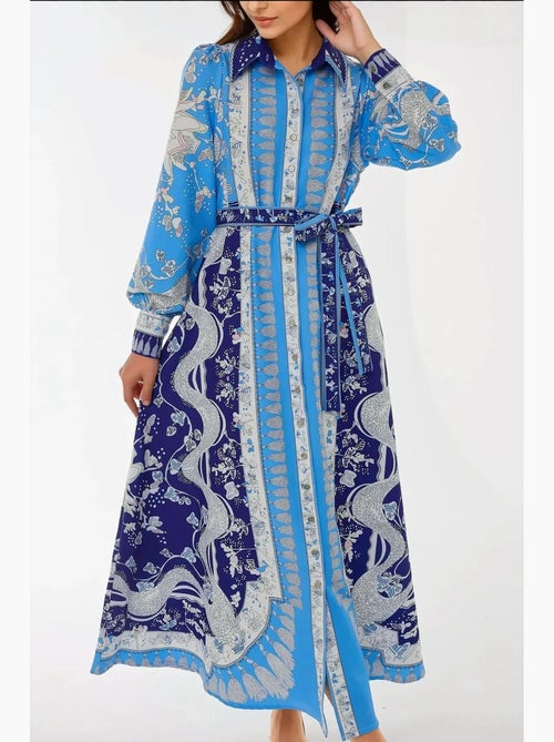 Robe longue imprimée à manches longues avec ceinture hiccup - Kiabi Robe longue imprimée à manches longues avec ceinture hiccup - Kiabi