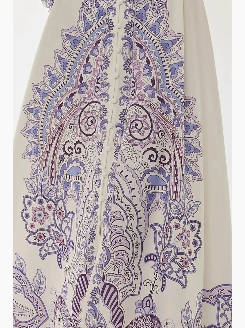 Robe longue imprimée à manches longues avec ceinture hiccup Multicolore - Kiabi