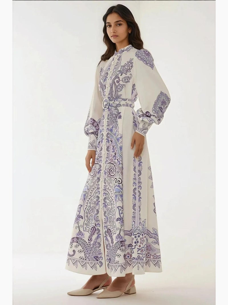 Robe longue imprimée à manches longues avec ceinture hiccup Multicolore - Kiabi
