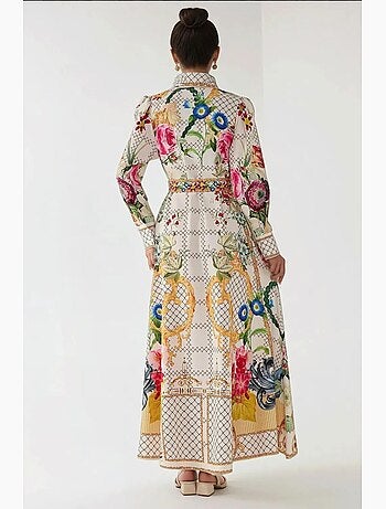 Robe longue imprimée à manches longues avec ceinture hiccup