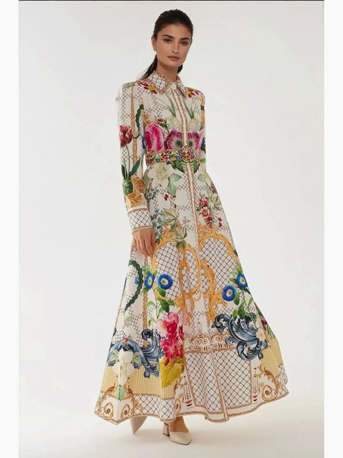 Robe longue imprimée à manches longues avec ceinture hiccup - Kiabi