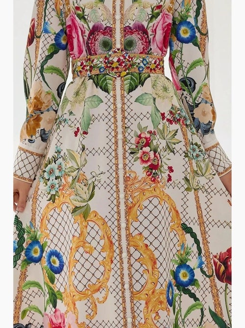 Robe longue imprimée à manches longues avec ceinture hiccup - Kiabi