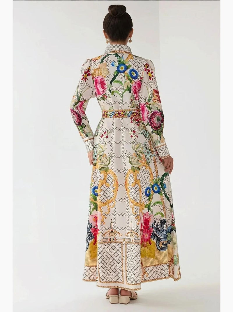 Robe longue imprimée à manches longues avec ceinture hiccup Multicolore - Kiabi