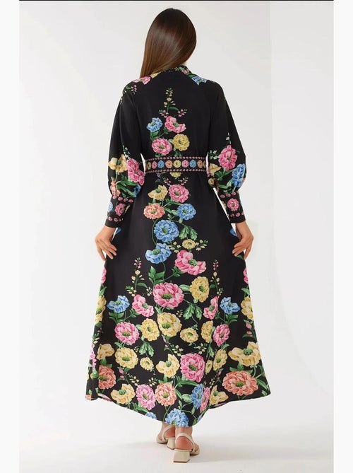 Robe longue imprimée à manches longues avec ceinture hiccup - Kiabi Robe longue imprimée à manches longues avec ceinture hiccup - Kiabi