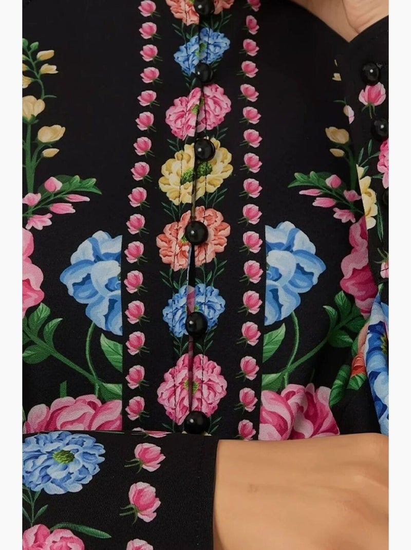 Robe longue imprimée à manches longues avec ceinture hiccup Noir - Kiabi
