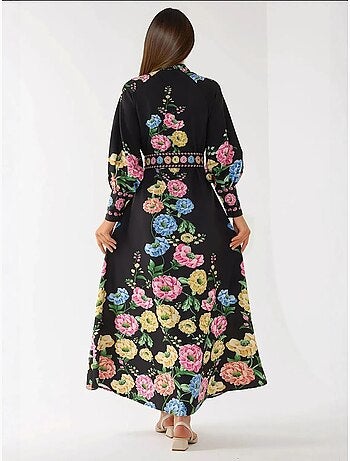 Robe longue imprimée à manches longues avec ceinture