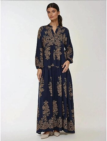 Robe longue imprimée à manches longues en viscose hiccup
