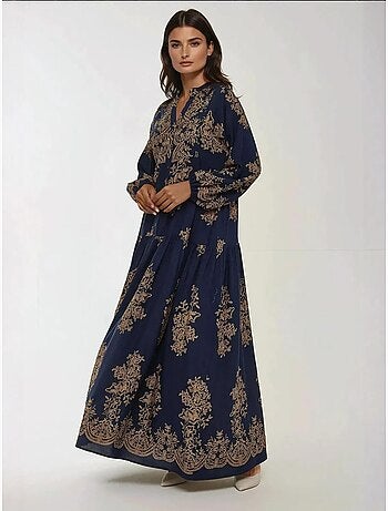 Robe longue imprimée à manches longues en viscose hiccup