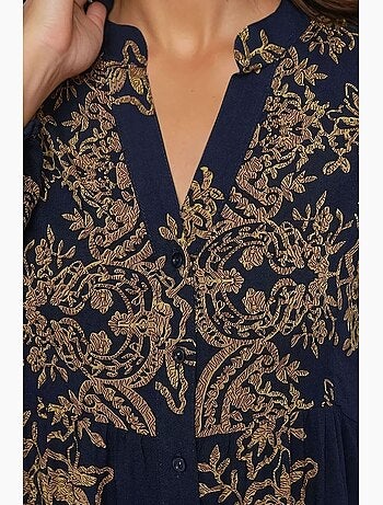 Robe longue imprimée à manches longues en viscose hiccup