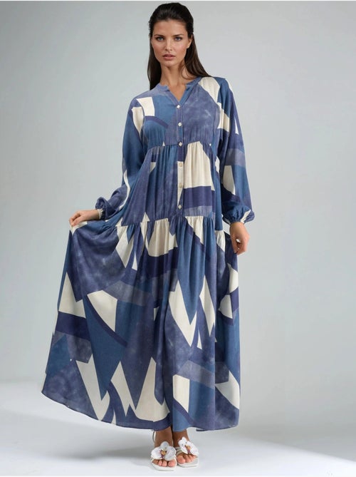 Robe longue imprimée à manches longues en viscose hiccup - Kiabi